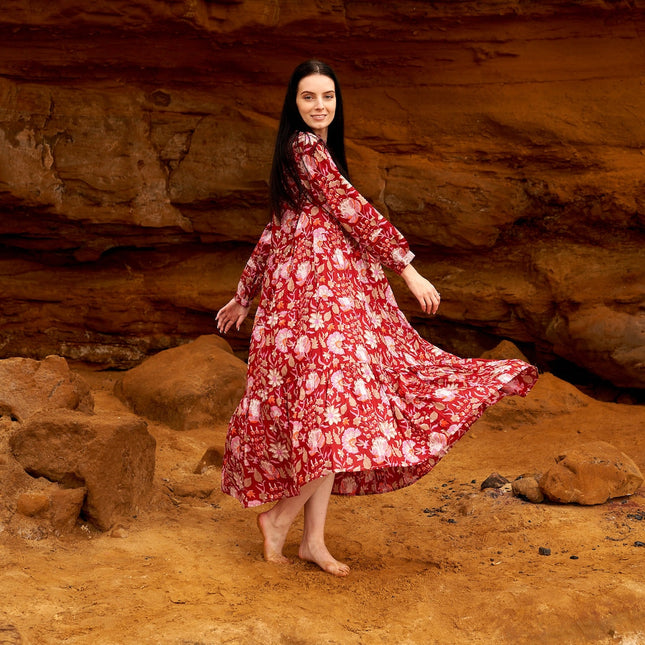 Cotton Maxi Dress Summer Dress Boho dress Gift for her Long Boho Dress Women Kimono Wrap Dress Valentine Mother's Day Christmas - L/XL