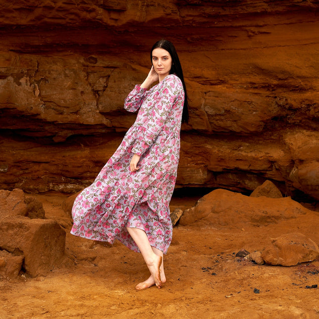 Cotton Maxi Dress Summer Dress Boho dress Gift for her Long Boho Dress Women Kimono Wrap Dress Valentine Mother's Day Christmas - S/M