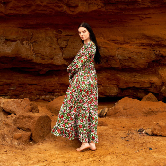 Cotton Maxi Dress Summer Dress Boho dress Gift for her Long Boho Dress Women Kimono Wrap Dress Valentine Mother's Day Christmas - S/M