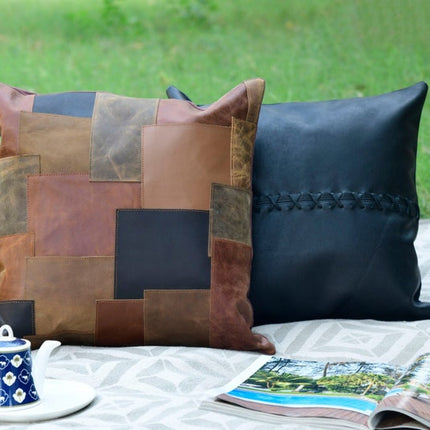 Melbourne Leather Co Genuine Leather Patchwork Cushion Cover Pillow Cover Leather Pillow Leather Cushion Vintage Leather Tan Pillow Cover