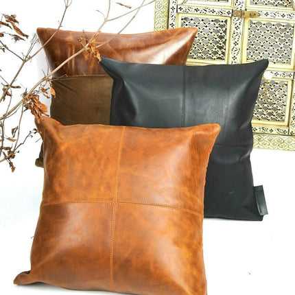 Melbourne Leather Co Genuine Leather Patchwork Cushion Cover Pillow Cover Leather Pillow Leather Cushion Vintage Leather Tan Pillow Cover