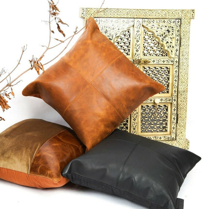 Melbourne Leather Co Genuine Leather Patchwork Cushion Cover Pillow Cover Leather Pillow Leather Cushion Vintage Leather Tan Pillow Cover