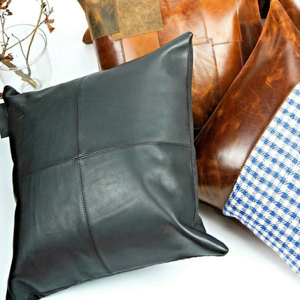 Melbourne Leather Co Genuine Leather Patchwork Cushion Cover Pillow Cover Leather Pillow Leather Cushion Vintage Leather Tan Pillow Cover