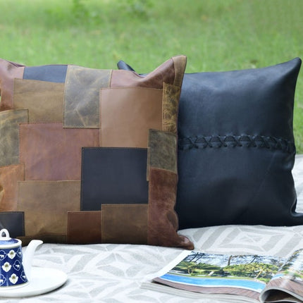 Melbourne Leather Co Genuine Leather Patchwork Cushion Cover Pillow Cover Leather Pillow Leather Cushion Vintage Leather Tan Pillow Cover