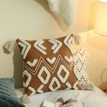 Tassels Linen Cushion Cover 50*50cm Beige Pillow Cover Handmade Boho rustic decor cream Moroccan Cushions Hand Tufted Cushion Lumbar Pillow