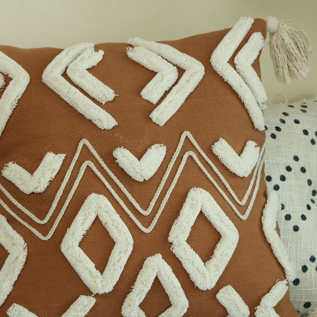 Tassels Linen Cushion Cover 50*50cm Beige Pillow Cover Handmade Boho rustic decor cream Moroccan Cushions Hand Tufted Cushion Lumbar Pillow