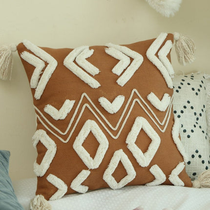 Tassels Linen Cushion Cover 50*50cm Beige Pillow Cover Handmade Boho rustic decor cream Moroccan Cushions Hand Tufted Cushion Lumbar Pillow