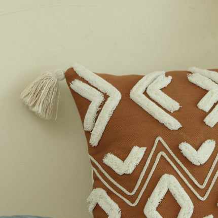 Tassels Linen Cushion Cover 50*50cm Beige Pillow Cover Handmade Boho rustic decor cream Moroccan Cushions Hand Tufted Cushion Lumbar Pillow