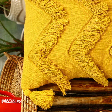 Tassels Linen Cushion Cover 50*50cm Beige Pillow Cover Handmade Boho rustic decor cream Moroccan Cushions Hand Tufted Cushion Lumbar Pillow