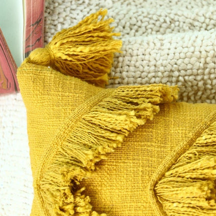 Tassels Linen Cushion Cover 50*50cm Beige Pillow Cover Handmade Boho rustic decor cream Moroccan Cushions Hand Tufted Cushion Lumbar Pillow