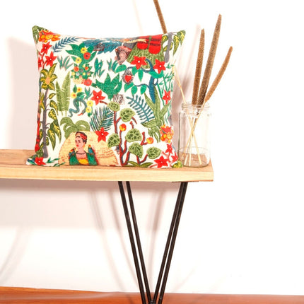 Linen Connections Frida Kahlo Velvet Cushion Cover Frida's Garden Cushion Handmade Mexico Muertes Decorative Cushion 100% cotton velvet