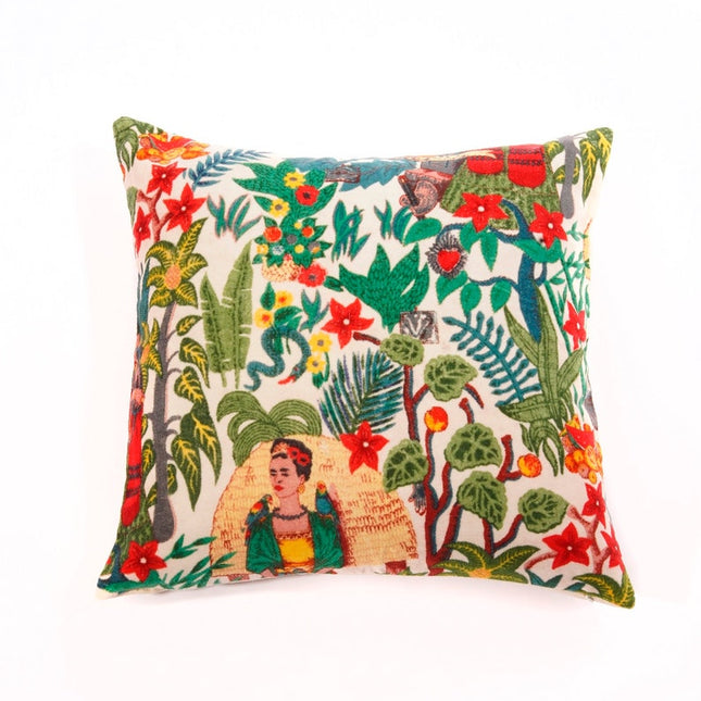 Linen Connections Frida Kahlo Velvet Cushion Cover Frida's Garden Cushion Handmade Mexico Muertes Decorative Cushion 100% cotton velvet