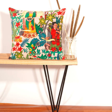 Linen Connections Frida Kahlo Velvet Cushion Cover Frida's Garden Cushion Handmade Mexico Muertes Decorative Cushion 100% cotton velvet