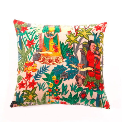 Linen Connections Frida Kahlo Velvet Cushion Cover Frida's Garden Cushion Handmade Mexico Muertes Decorative Cushion 100% cotton velvet