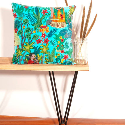 Linen Connections Frida Kahlo Velvet Cushion Cover Frida's Garden Cushion Handmade Mexico Muertes Decorative Cushion 100% cotton velvet
