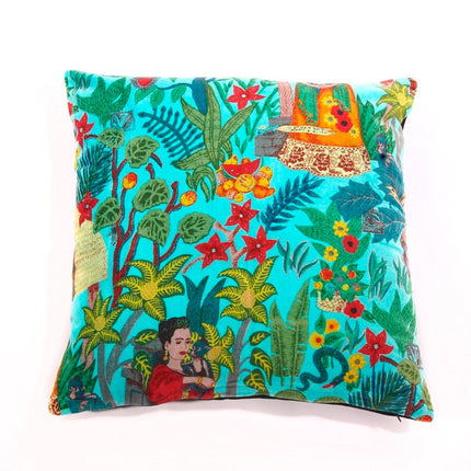 Linen Connections Frida Kahlo Velvet Cushion Cover Frida's Garden Cushion Handmade Mexico Muertes Decorative Cushion 100% cotton velvet