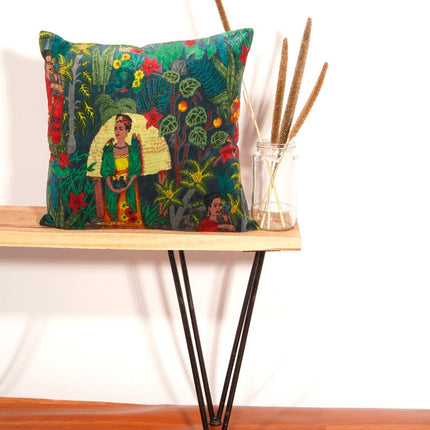 Linen Connections Frida Kahlo Velvet Cushion Cover Frida's Garden Cushion Handmade Mexico Muertes Decorative Cushion 100% cotton velvet