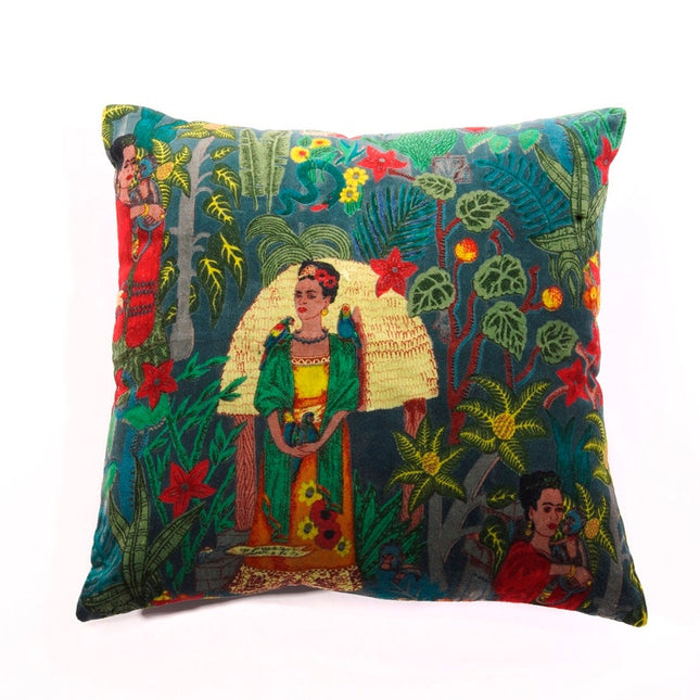Linen Connections Frida Kahlo Velvet Cushion Cover Frida's Garden Cushion Handmade Mexico Muertes Decorative Cushion 100% cotton velvet