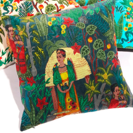 Linen Connections Frida Kahlo Velvet Cushion Cover Frida's Garden Cushion Handmade Mexico Muertes Decorative Cushion 100% cotton velvet