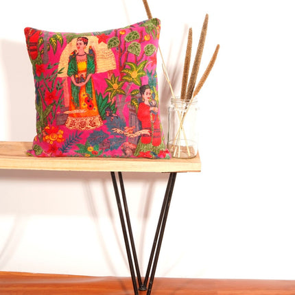 Linen Connections Frida Kahlo Velvet Cushion Cover Frida's Garden Cushion Handmade Mexico Muertes Decorative Cushion 100% cotton velvet