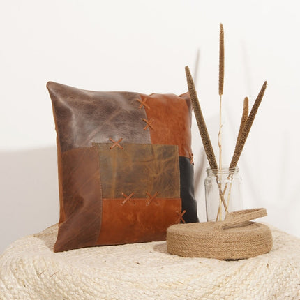 Linen Connections Genuine Leather Patchwork Cushion Cover Pillow Cover Leather Pillow Leather Cushion Vintage Leather Tan Pillow Cover