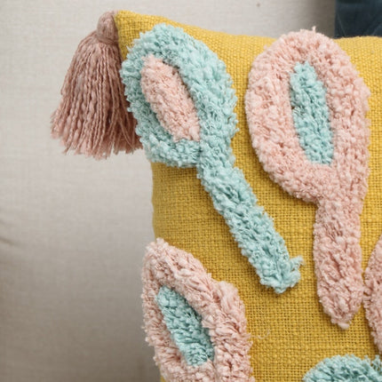 Tassels Linen Cushion Cover 50*50cm Beige Pillow Cover Handmade Boho rustic decor cream Moroccan Cushions Hand Tufted Cushion Lumbar Pillow