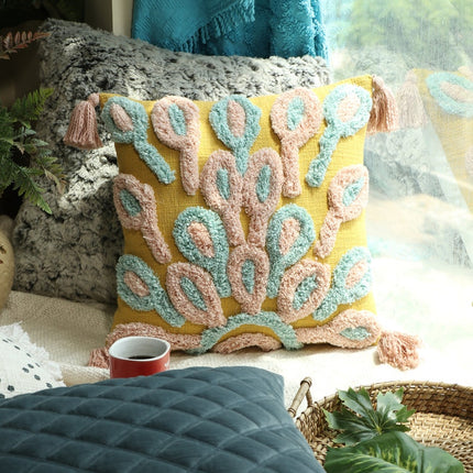 Tassels Linen Cushion Cover 50*50cm Beige Pillow Cover Handmade Boho rustic decor cream Moroccan Cushions Hand Tufted Cushion Lumbar Pillow