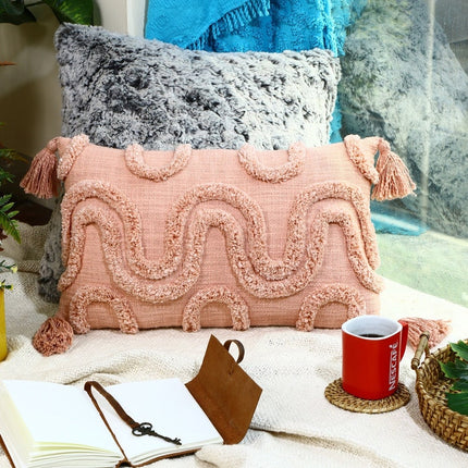 Tassels Linen Cushion Cover 30*50cm Beige Pillow Cover Handmade Boho rustic decor cream Moroccan Cushions Hand Tufted Cushion Lumbar Pillow