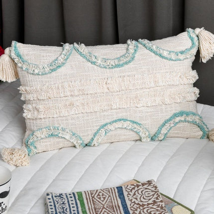 Tassels Linen Cushion Cover 30*50cm Beige Pillow Cover Handmade Boho rustic decor cream Moroccan Cushions Hand Tufted Cushion Lumbar Pillow