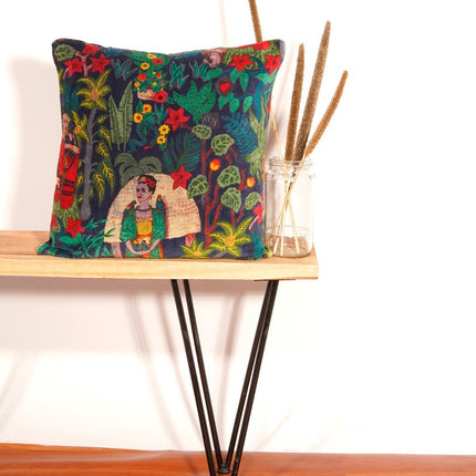 Linen Connections Frida Kahlo Velvet Cushion Cover Frida's Garden Cushion Handmade Mexico Muertes Decorative Cushion 100% cotton velvet