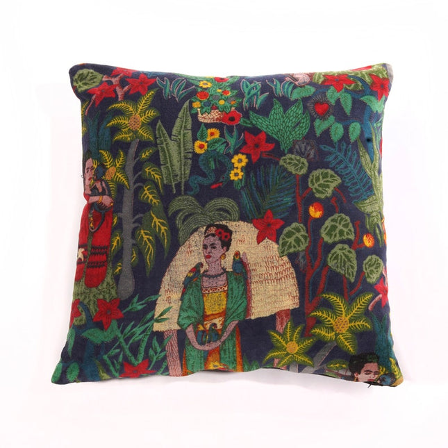 Linen Connections Frida Kahlo Velvet Cushion Cover Frida's Garden Cushion Handmade Mexico Muertes Decorative Cushion 100% cotton velvet
