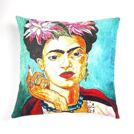 Mexican Painter Pillow Case, Frida Floral Decorative Cushion, Mexican Painter Art Garden Country Mexico Muertes Cushion Cover