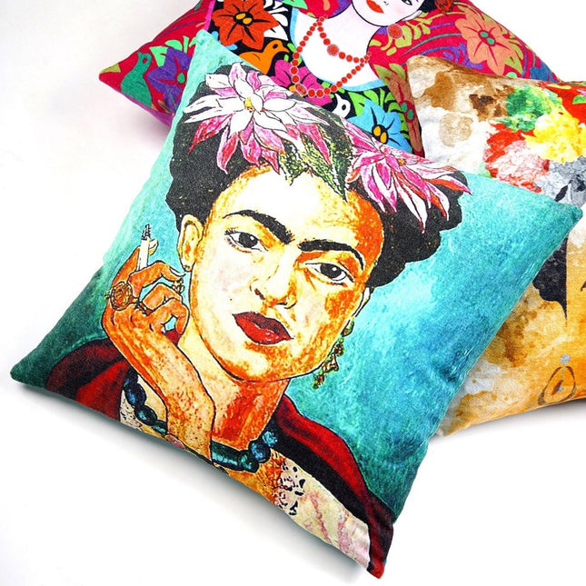 Mexican Painter Pillow Case, Frida Floral Decorative Cushion, Mexican Painter Art Garden Country Mexico Muertes Cushion Cover