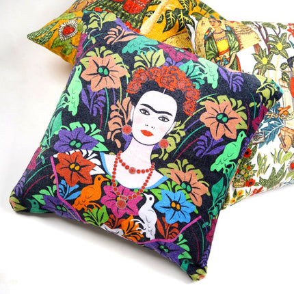 Mexican Painter Pillow Case, Frida Floral Decorative Cushion, Mexican Painter Art Garden Country Mexico Muertes Cushion Cover