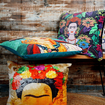 Mexican Painter Pillow Case, Frida Floral Decorative Cushion, Mexican Painter Art Garden Country Mexico Muertes Cushion Cover