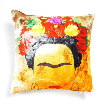 Mexican Painter Pillow Case, Frida Floral Decorative Cushion, Mexican Painter Art Garden Country Mexico Muertes Cushion Cover