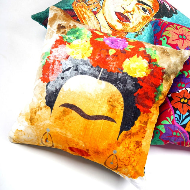 Mexican Painter Pillow Case, Frida Floral Decorative Cushion, Mexican Painter Art Garden Country Mexico Muertes Cushion Cover