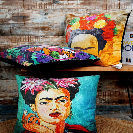Mexican Painter Pillow Case, Frida Floral Decorative Cushion, Mexican Painter Art Garden Country Mexico Muertes Cushion Cover