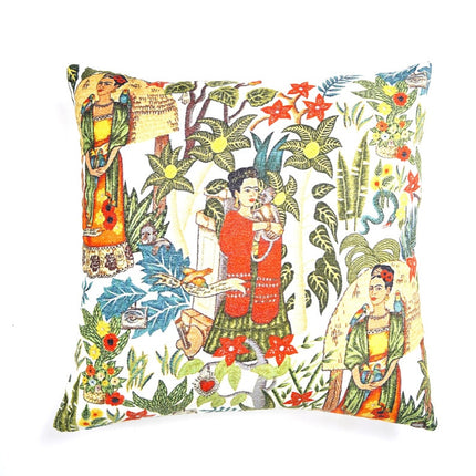 Mexican Painter Pillow Case, Frida Floral Decorative Cushion, Mexican Painter Art Garden Country Mexico Muertes Cushion Cover