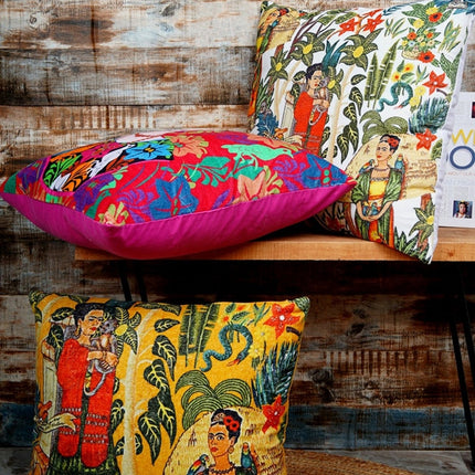 Mexican Painter Pillow Case, Frida Floral Decorative Cushion, Mexican Painter Art Garden Country Mexico Muertes Cushion Cover