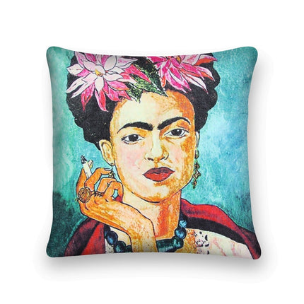 Mexican Painter Pillow Case, Frida Floral Decorative Cushion, Mexican Painter Art Garden Country Mexico Muertes Cushion Cover