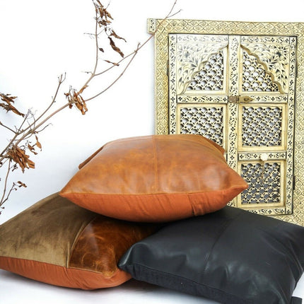 Melbourne Leather Co Genuine Leather Patchwork Cushion Cover Pillow Cover Leather Pillow Leather Cushion Vintage Leather Tan Pillow Cover