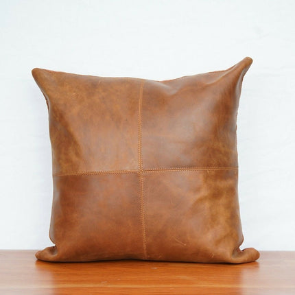 Melbourne Leather Co Genuine Leather Patchwork Cushion Cover Pillow Cover Leather Pillow Leather Cushion Vintage Leather Tan Pillow Cover