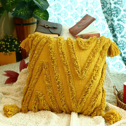 Tassels Linen Cushion Cover 50*50cm Beige Pillow Cover Handmade Boho rustic decor cream Moroccan Cushions Hand Tufted Cushion Lumbar Pillow