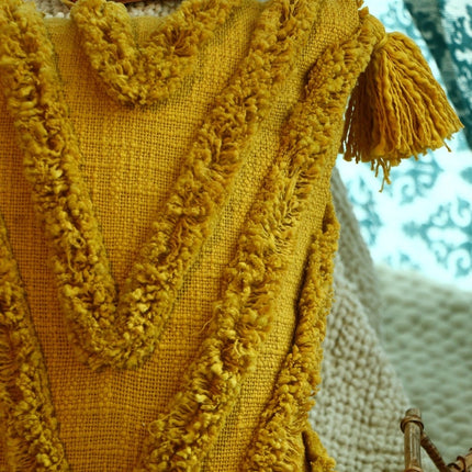 Tassels Linen Cushion Cover 50*50cm Beige Pillow Cover Handmade Boho rustic decor cream Moroccan Cushions Hand Tufted Cushion Lumbar Pillow