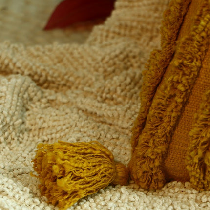 Tassels Linen Cushion Cover 50*50cm Beige Pillow Cover Handmade Boho rustic decor cream Moroccan Cushions Hand Tufted Cushion Lumbar Pillow