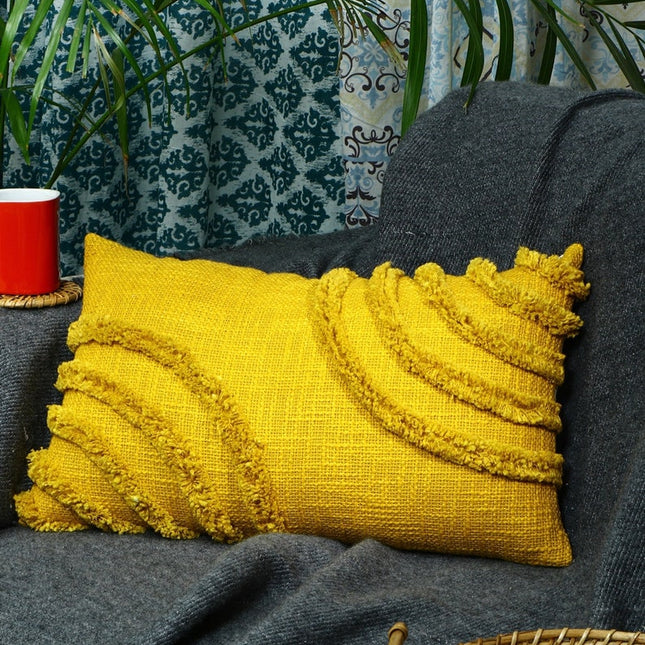 Tassels Linen Cushion Cover 30*50cm Beige Pillow Cover Handmade Boho rustic decor cream Moroccan Cushions Hand Tufted Cushion Lumbar Pillow