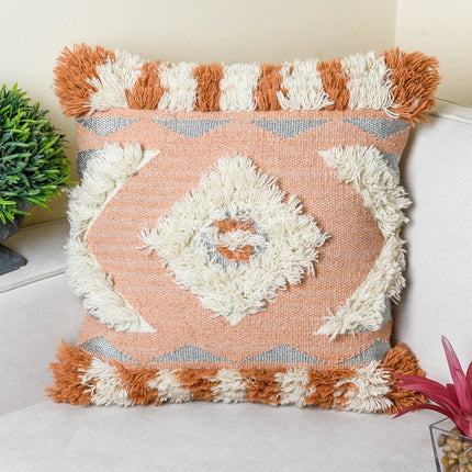 Tassels Linen Cushion Cover 50*50cm Beige Pillow Cover Handmade Boho rustic decor cream Moroccan Cushions Hand Tufted Cushion Lumbar Pillow