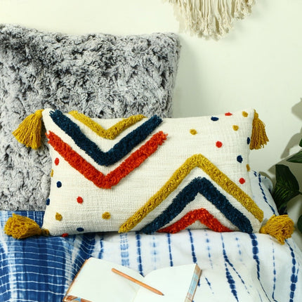 Tassels Linen Cushion Cover 30*50cm Beige Pillow Cover Handmade Boho rustic decor cream Moroccan Cushions Hand Tufted Cushion Lumbar Pillow