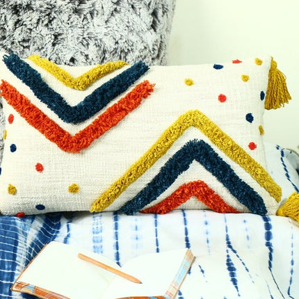 Tassels Linen Cushion Cover 30*50cm Beige Pillow Cover Handmade Boho rustic decor cream Moroccan Cushions Hand Tufted Cushion Lumbar Pillow